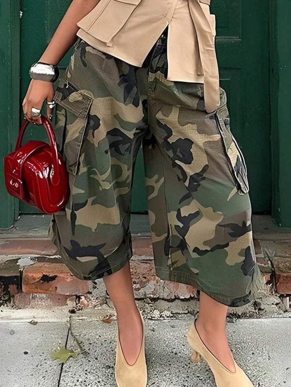Camo Wide-Leg Cropped Jeans