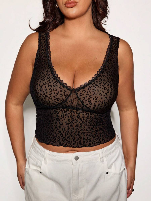 Plus Size Animal Print Sheer Mesh Tank