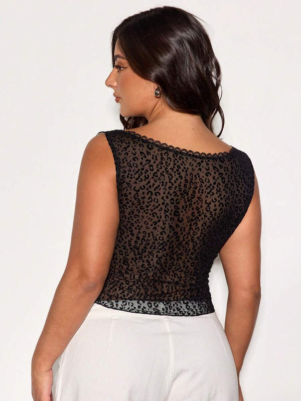 Plus Size Animal Print Sheer Mesh Tank