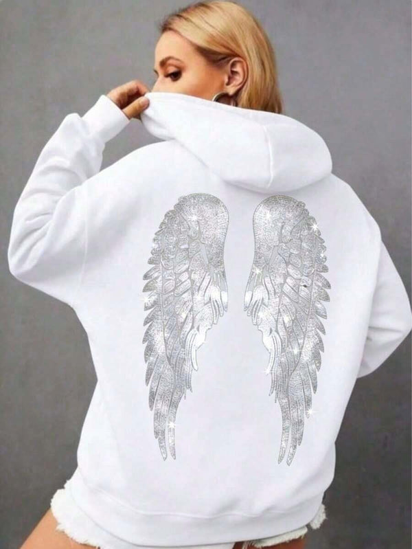 Oversized Angel Wings Graphic Hoodie