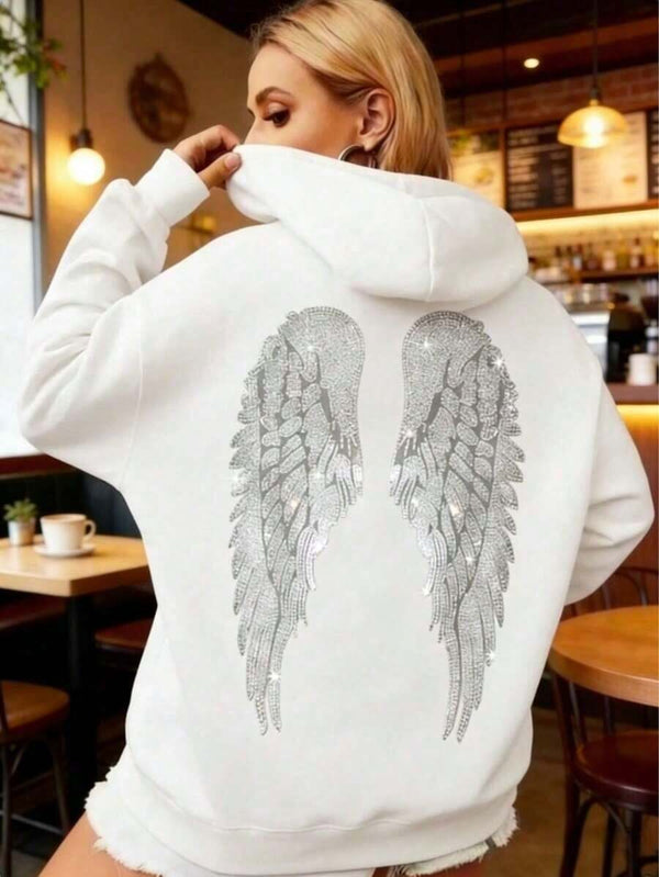 Oversized Angel Wings Graphic Hoodie