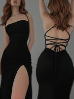 Backless Tie Strap Slit Slip Dress - 5