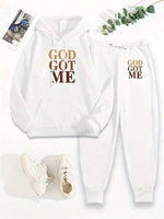"God Got Me" Letter Print Hoodie - 4