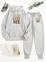 "God Got Me" Letter Print Hoodie - 1