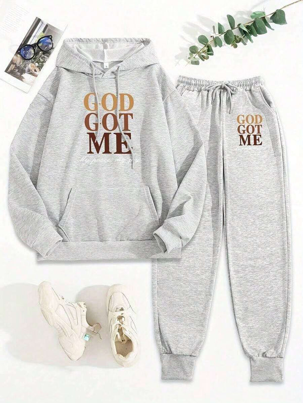 "God Got Me" Letter Print Hoodie