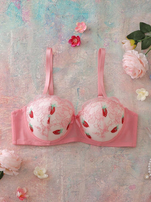 Pink Floral Underwire Bra