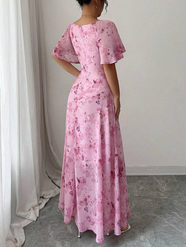 Butterfly Print Chiffon Dress