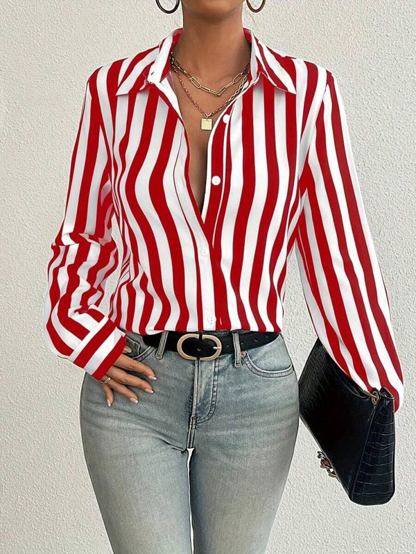 Vintage Colorblock Striped Button Shirt