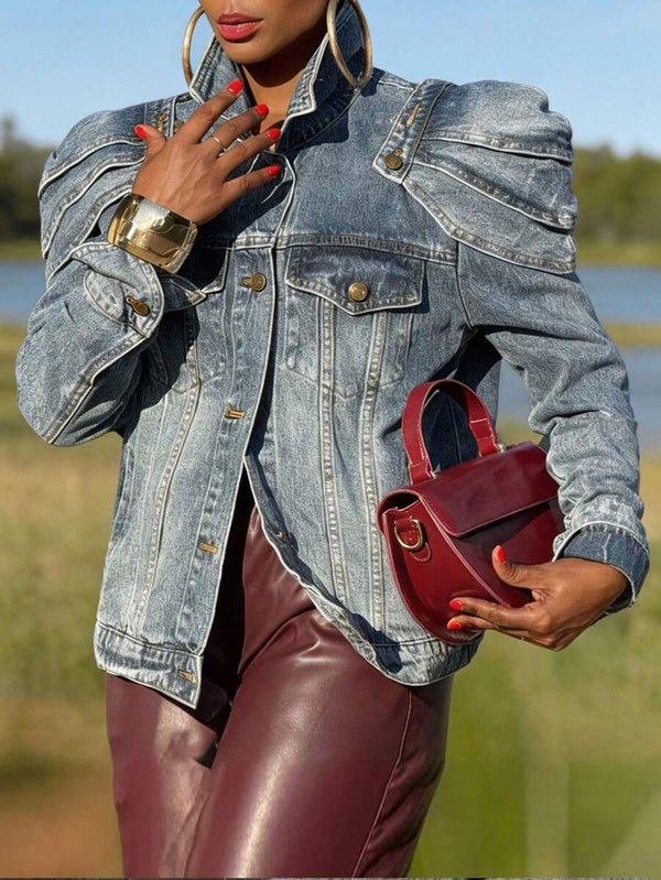 Denim Jacket with Shoulder Pads