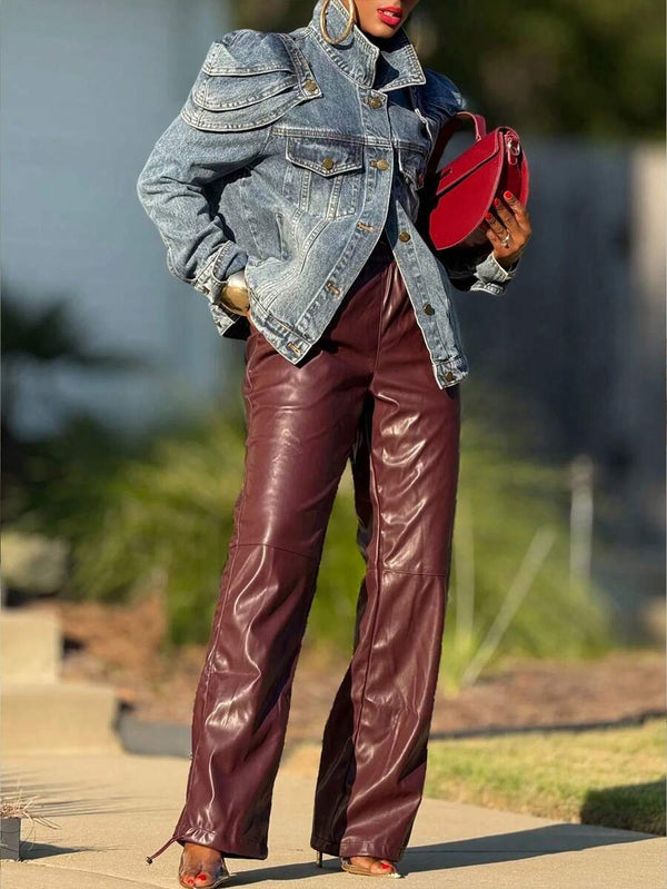 Denim Jacket with Shoulder Pads