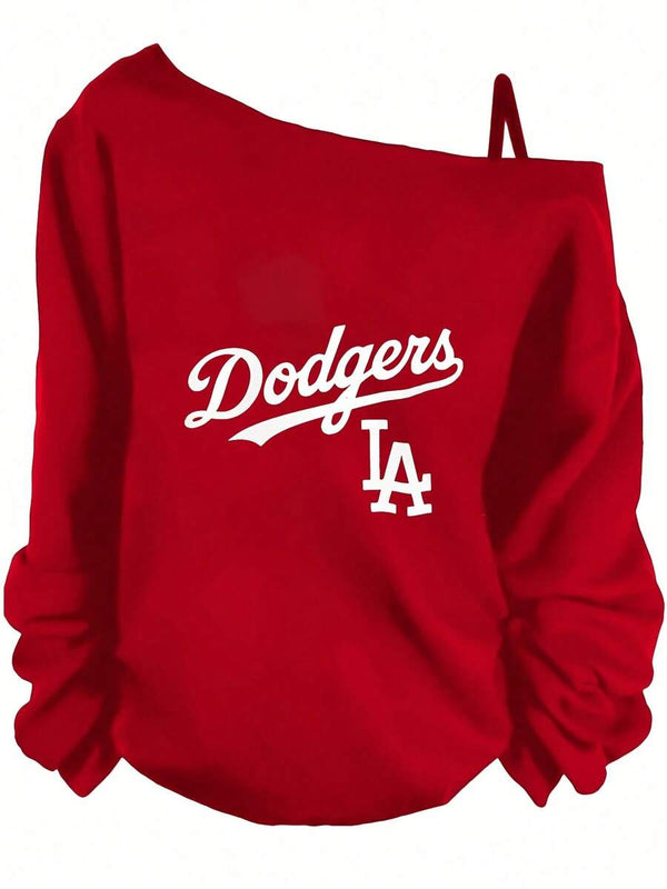 Dodgers Off-Shoulder Graphic Sweatshirt