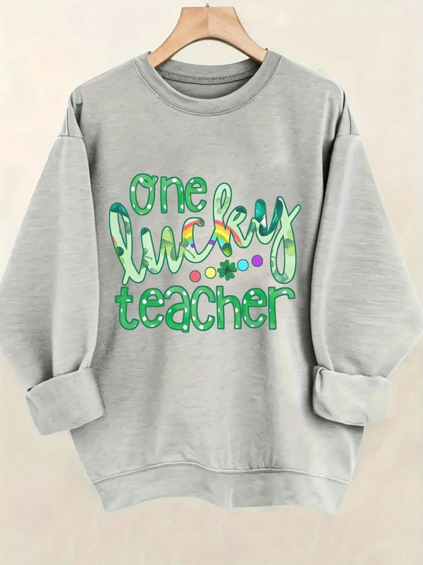 Lucky Teacher Print Sweatshirt