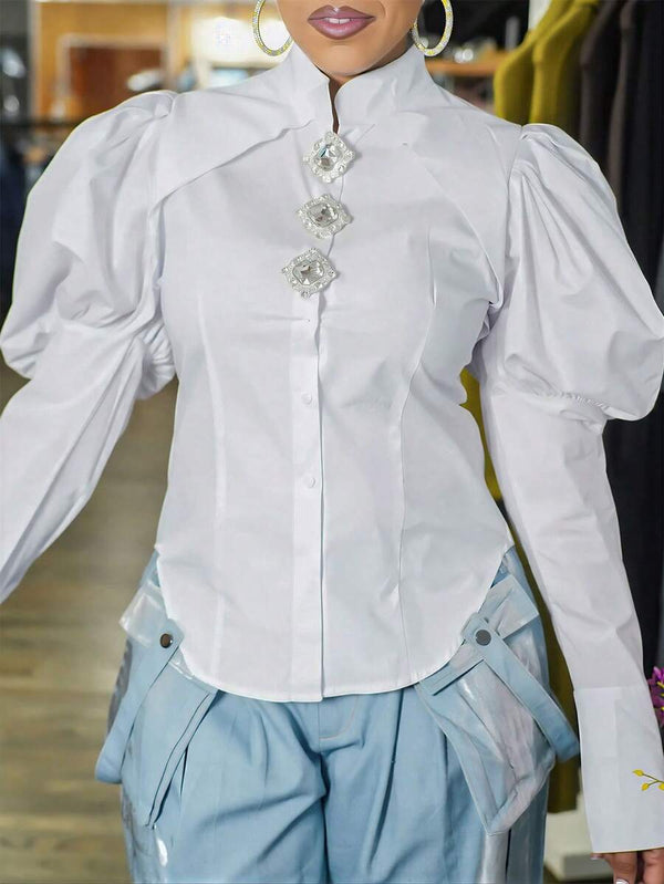 Chic Puff Sleeve Button Blouse