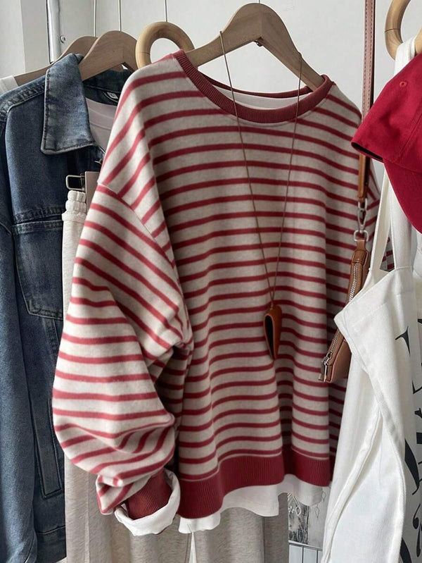 Striped Pattern Crew Neck Sweatshirt