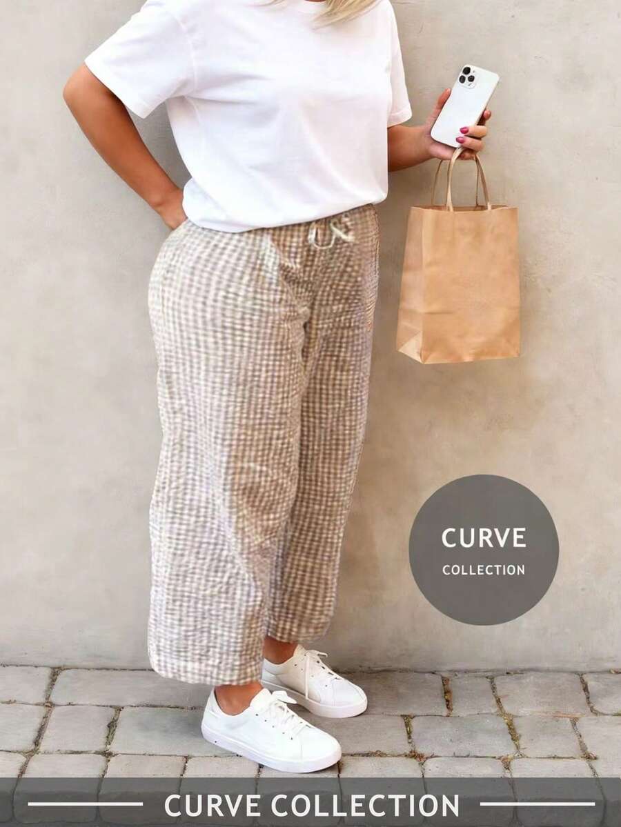 Plus Size Plaid Wide-Leg Pants
