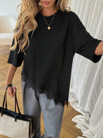 Asymmetrical Hem Lace Patchwork Tee - 3