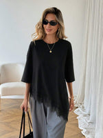Asymmetrical Hem Lace Patchwork Tee - 4