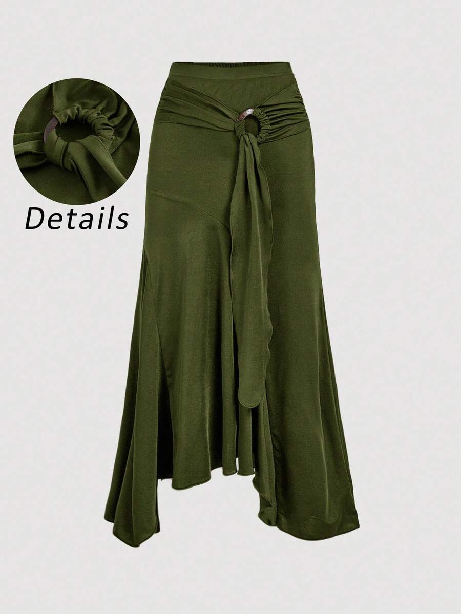 Plus Size Army Green Asymmetrical Wrap Skirt