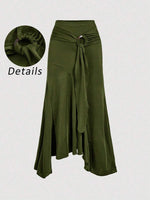 Plus Size Army Green Asymmetrical Wrap Skirt - 1