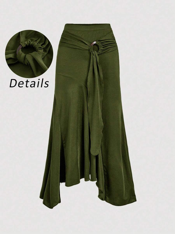 Plus Size Army Green Asymmetrical Wrap Skirt