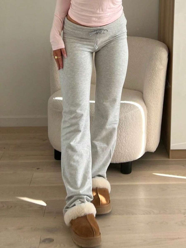 Foldover Waist Solid Color Sports Pants