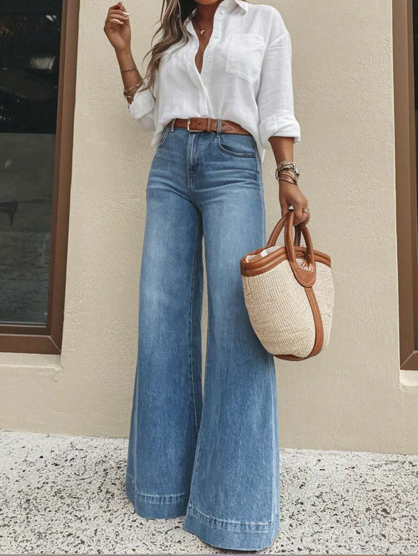 Washed Casual Wide-Leg Jeans